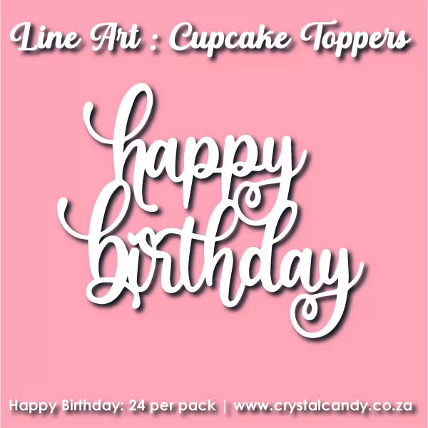 Cursive Happy Birthday - Line Art Cupcake Toppers