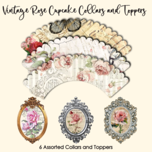 Vintage Rose Cupcake Collars & Toppers